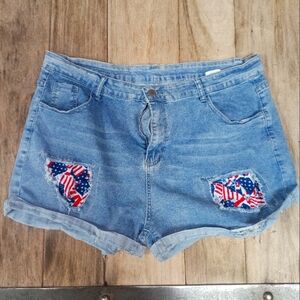 Distressed American flag patch shorts with free tank